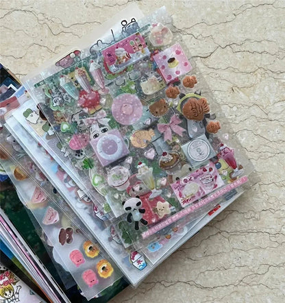12pcs/10pcs Kawaii Glitter Stickers Transparent Journal Stickers PET Scrapbooking Cut Film Toploader Scrapbooking Deco Home SS69