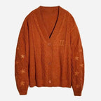 Glittery TS Cardigan Women Orange Chunky Knit Sweater with Star Embroidery Gold Thread Showgirl Cardigan Fans-make Tay Cardi