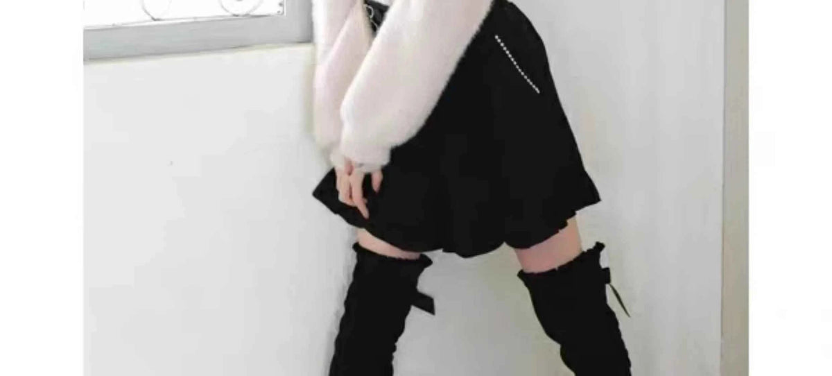 Liz Sweater Japanese Mass Production Autumn and Winter Woolen Off Shoulder Lace Slim Short Sweater Soft Furry Knitted Pullover