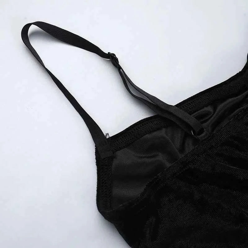 Punk Grunge High Split Hem Straps Dess 90s Streetwear Gown Women Sexy Corn Bandage Velvet Dresses Mall Gothic Clothing