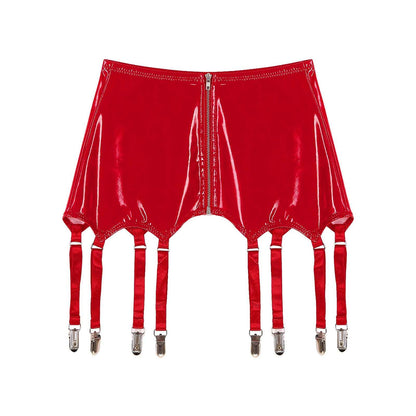 Womens Garters Suspender Belt Skirts Ladies Wet Look Mini Skirts Leather Garters with Metal Clips Clubwear Costume Underwear