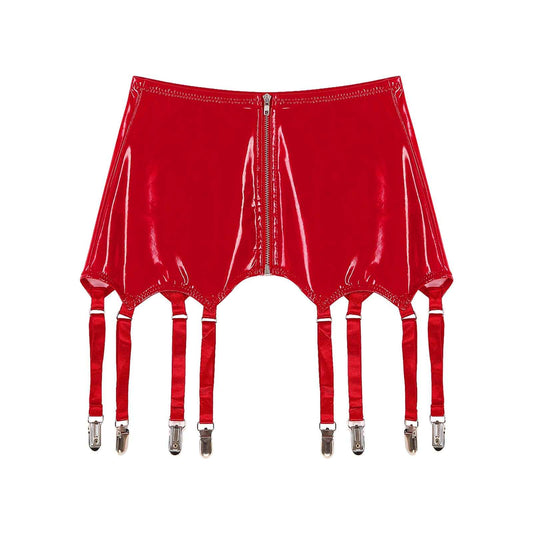 Womens Garters Suspender Belt Skirts Ladies Wet Look Mini Skirts Leather Garters with Metal Clips Clubwear Costume Underwear