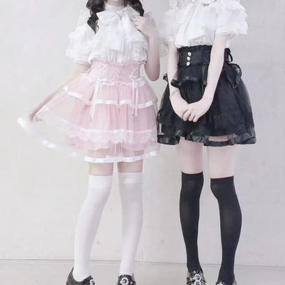 Kimutomo Lolita Style Shirts Women Bow Lace Patchwork Solid Japanese Style Y2k Sweet Blouse Spring Summer Fashion Tops Ladies SS69