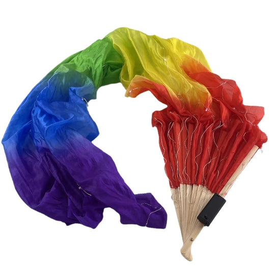 150cm Long Silk Veil Fan With LED Light Bamboo Silk Fan Practice and Stage Performance Dance Costumes Belly Dance Accessories SS69
