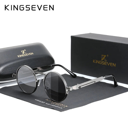 KINGSEVEN Round Sunglasses for Men Polarized Steampunk Sun Glasses For Women Vintage Style UV400 Eyewear Accessory Oculos SS69 14.69 Gun Photochromic