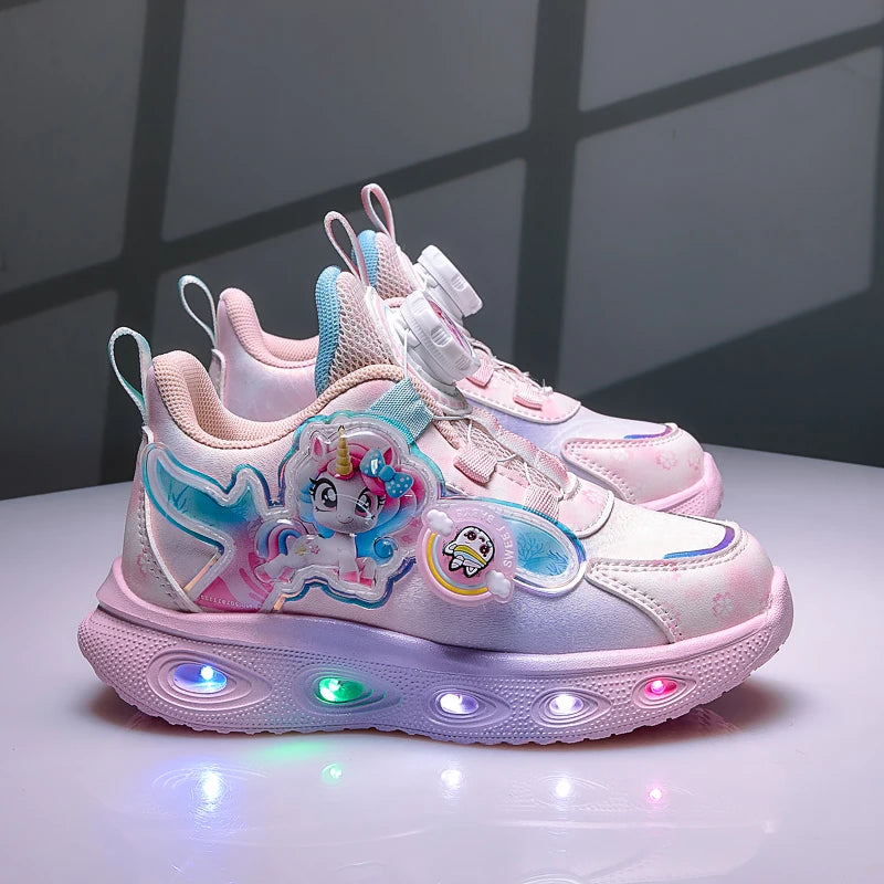 Disney Children's Luminous LED Sneakers Cartoon Pony Outdoor Shoes Girls' Cute Night Light Shoes Mesh Breathable on-slip Shoes