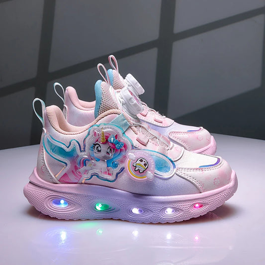 Disney Children's Luminous LED Sneakers Cartoon Pony Outdoor Shoes Girls' Cute Night Light Shoes Mesh Breathable on-slip Shoes