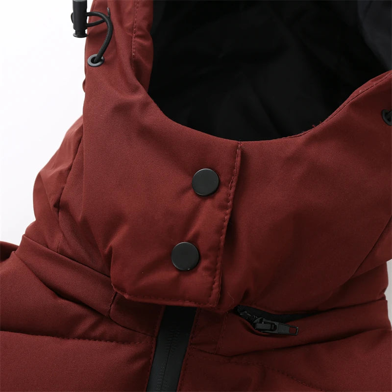 Women's Winter Hooded High Waist Padded Sport Parkas Coats with Belt Female Elegant Thick Warm Pockets Windproof Skiing Jackets