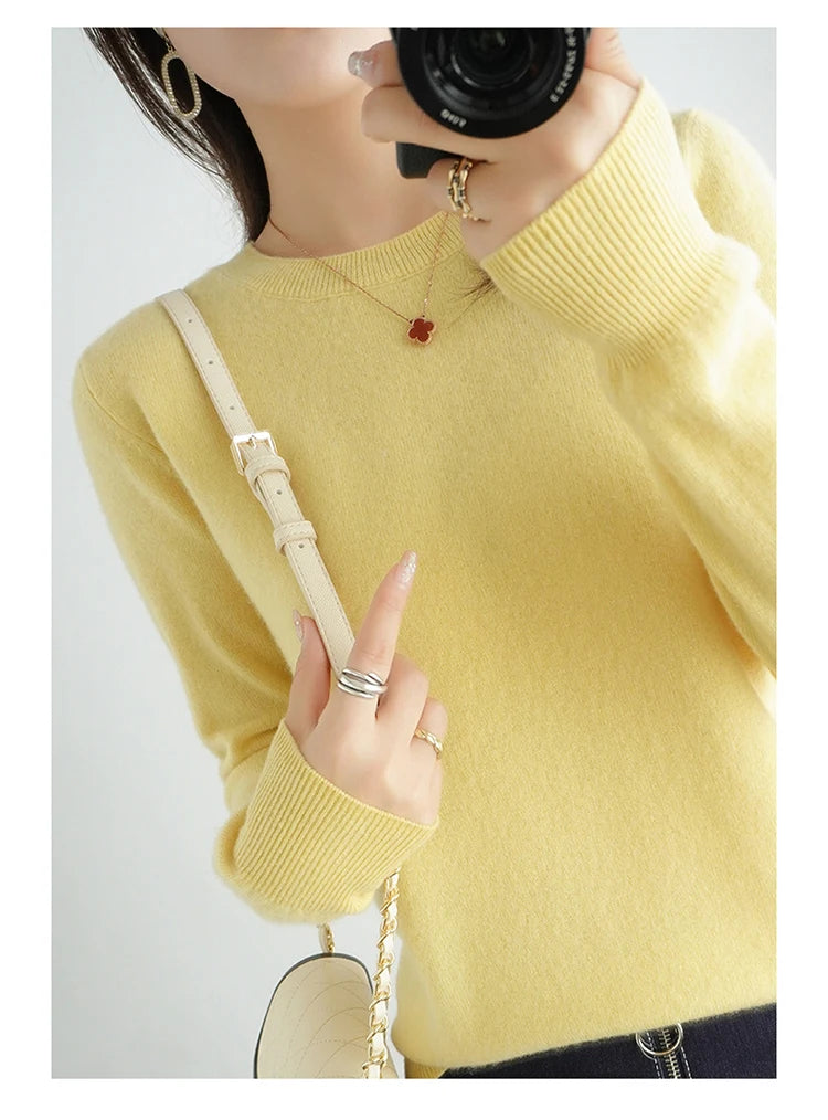 Autumn And Winter Cashmere Sweater Women's Crew Neck Pullover Casual Knitted Top Women's Short Undercoat Fashion 18 Colors SS69