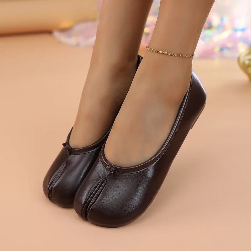 Women's Split-Toe Tabi Ballet Flats, Soft Leather Slip-On