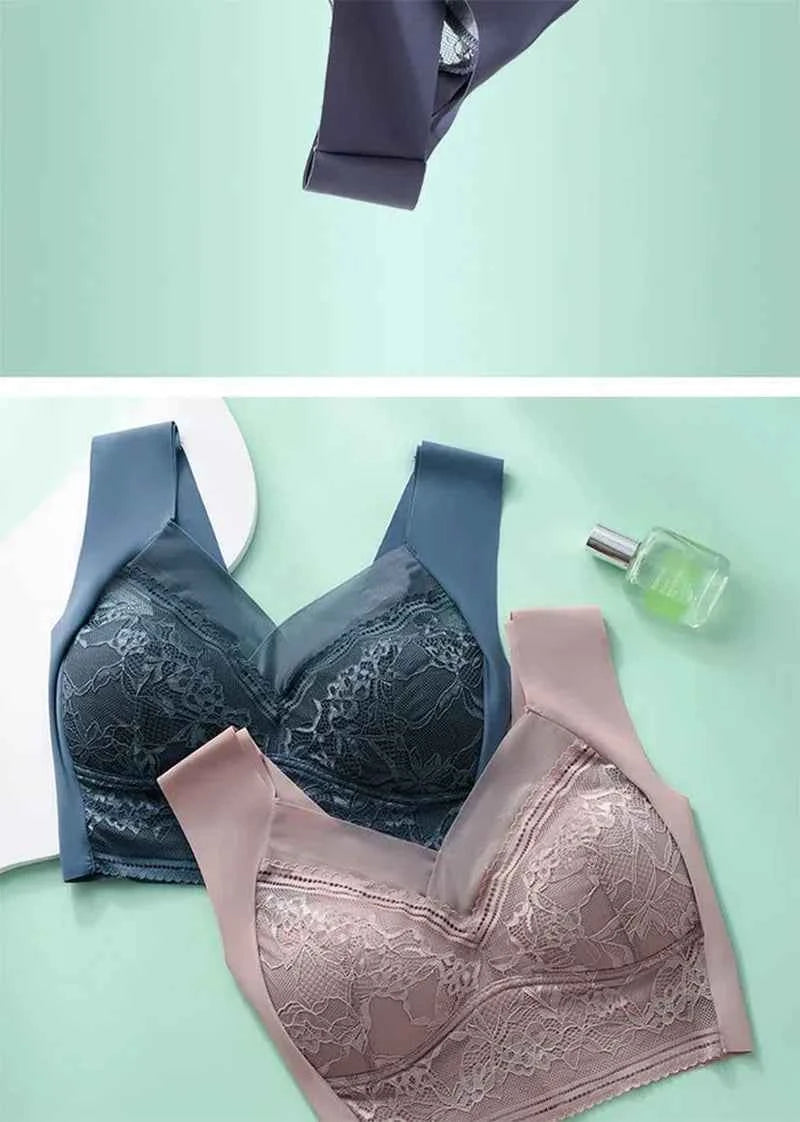 L-6L Women Large Bra Push Up Ice Silk Seamless Upper Bralette Lace Wireless Summer Bras Top Lingerie Underwear Brasieres Mujeres