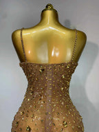 Luxury Rhinestones Sexy Mesh See Through Bodycon Dress Women Birthday Evening Cocktail party Gown Red Carpet Club Stage Outfit