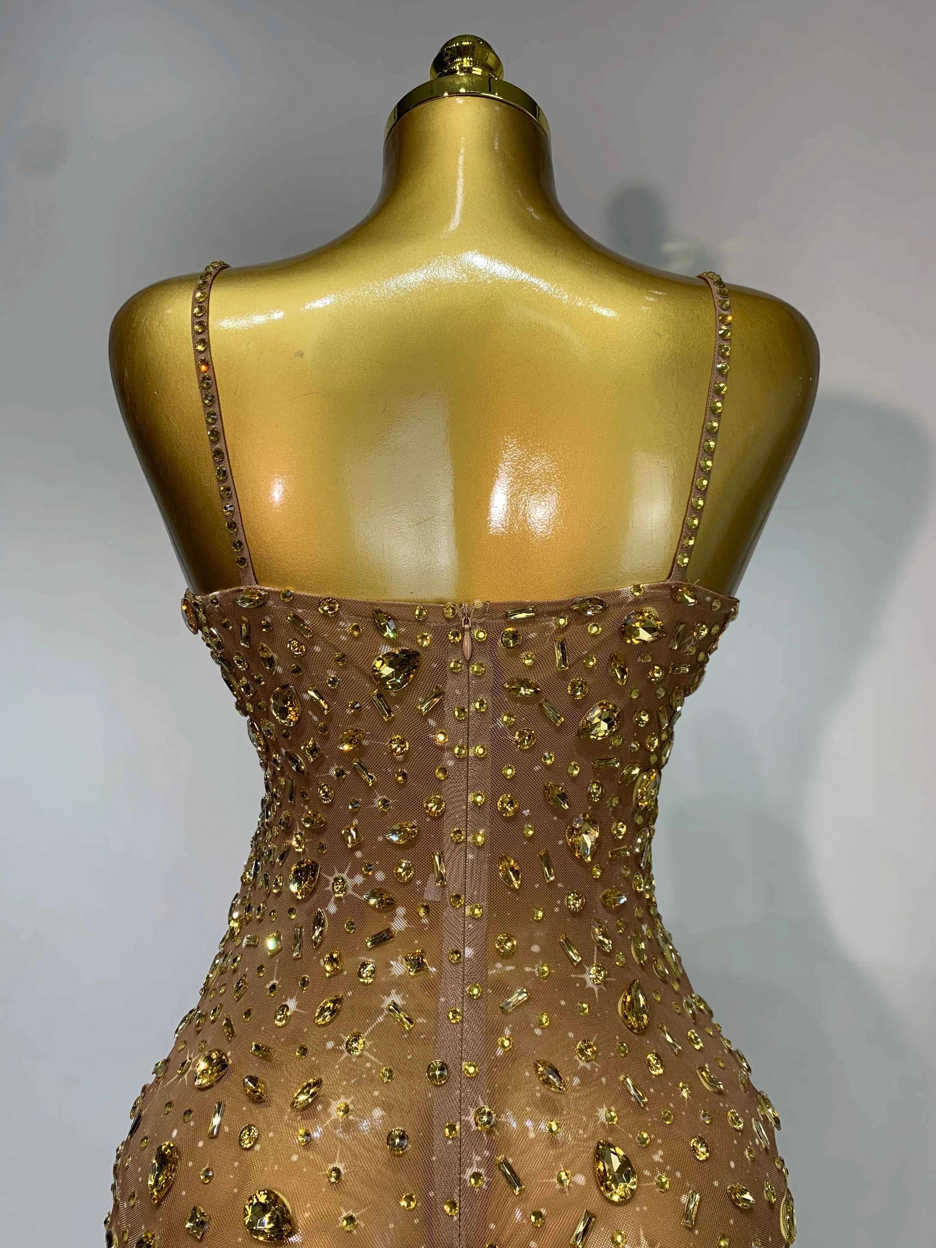 Luxury Rhinestones Sexy Mesh See Through Bodycon Dress Women Birthday Evening Cocktail party Gown Red Carpet Club Stage Outfit