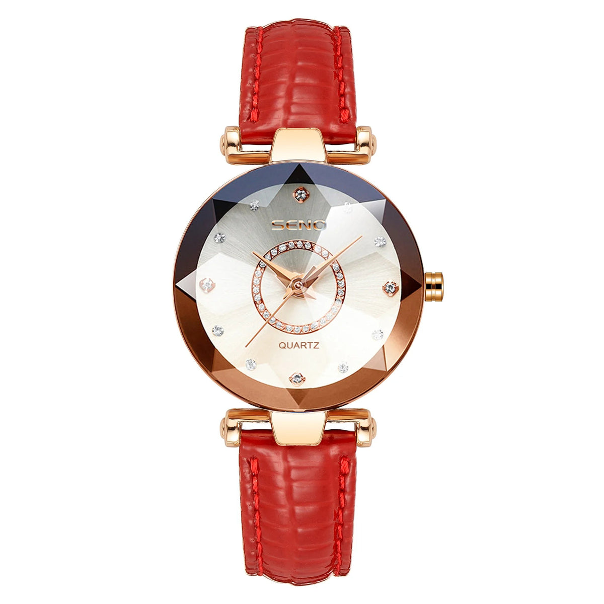 SENO Ocean Star Women Crystal Watch 2024 Top Brand Luxury Rose Gold Women Bracelet Watch for Ladies Wrist Watch Relogio Feminino SS69 14.69 leather white