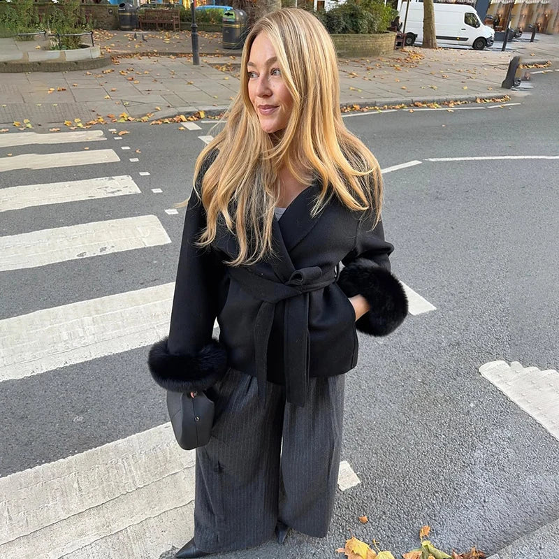 TARUXY Women's Double-Sided Wool Coat with Removable Sashes