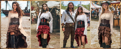 Verceco Pirate Costume Women Outfit with Renaissance Pirate Shirt Skirt Corset Waist Belt Womens Halloween Pirate Costumes