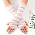 Women's Knitted Fingerless Arm Sleeves Gothic Style Striped Winter Long Arm Warmers Girls Harajuku Y2K Fashion Wrist Gloves