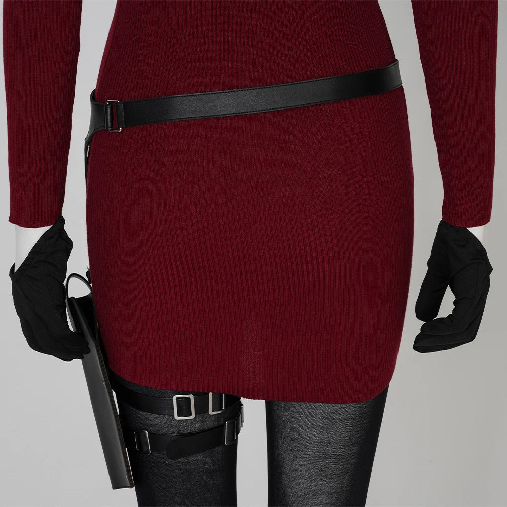 Female Ada Wong Cosplay Costume Clothing Resident 4 Remake Ada Red Women Dress Role Playing Halloween Game Set with Shoes