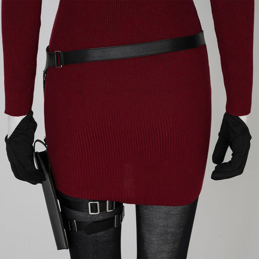 Female Ada Wong Cosplay Costume Clothing Resident 4 Remake Ada Red Women Dress Role Playing Halloween Game Set with Shoes