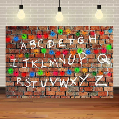American TV Stranger Theme Background Lights Alphabet Episode Series Vinyl Banner Party Decoration Supplies Photo Prop Baby Gift