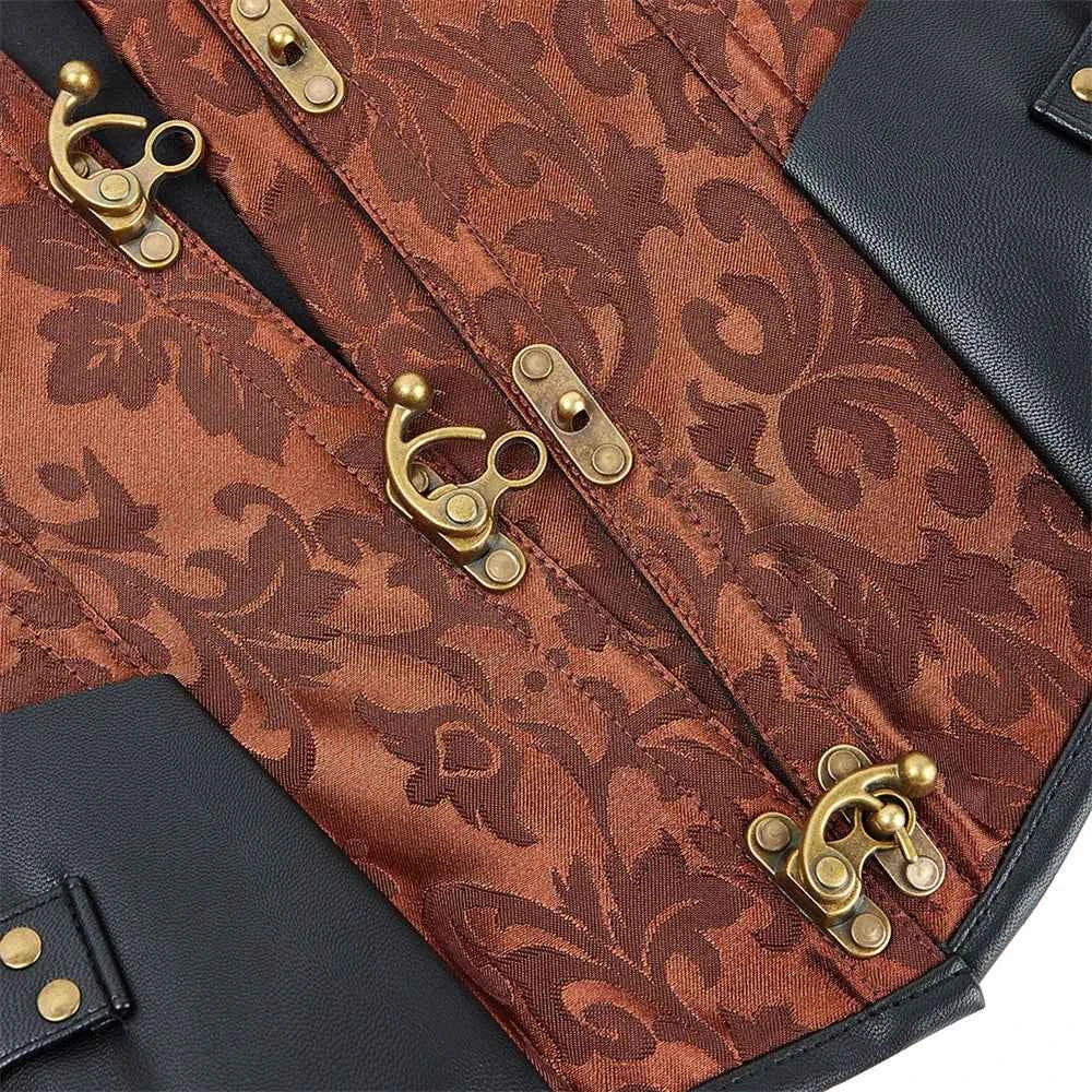 SS69 Women's Jacquard Underbust Corset Belt, Vintage Steampunk Lace-Up Top