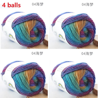 100% Wool Yarn Rainbow Color for Hand Knitting Crochet Plush Thickness Lanas Thread DIY Soft Scarf Shawl Sweater Free Shipping