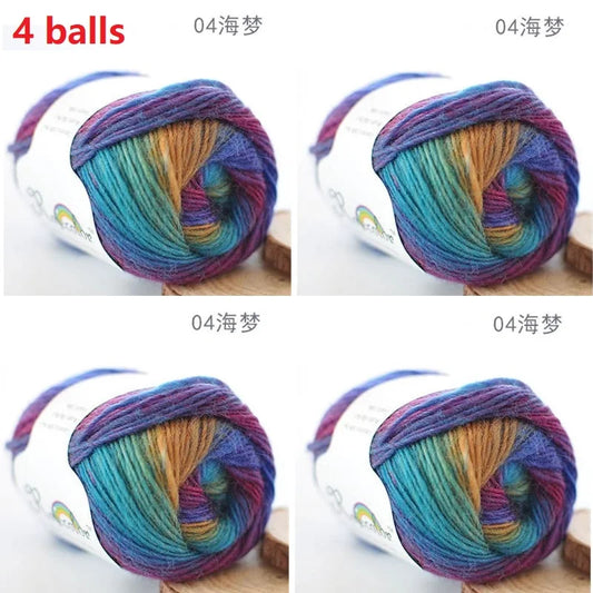 100% Wool Yarn Rainbow Color for Hand Knitting Crochet Plush Thickness Lanas Thread DIY Soft Scarf Shawl Sweater Free Shipping