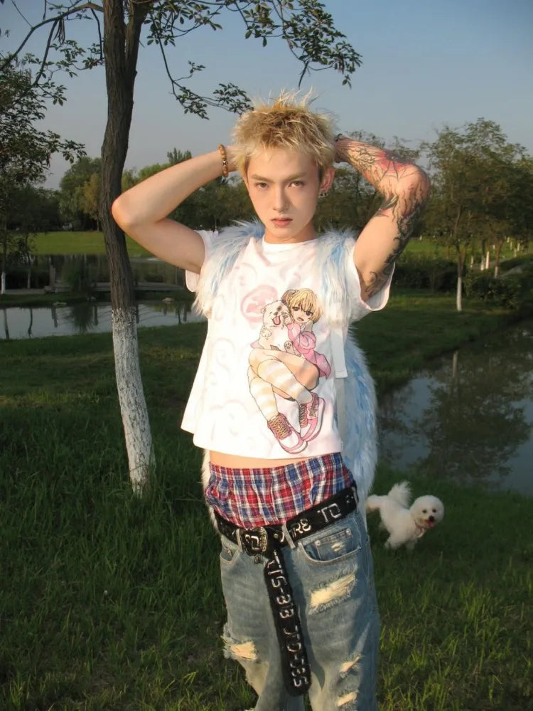Japanese Camisetas Y2k Tshirts Crop Tops Women Clothing Short Sleeve O-neck Cute Tees Anime Print Casual Fashion Summer T-shirt SS69