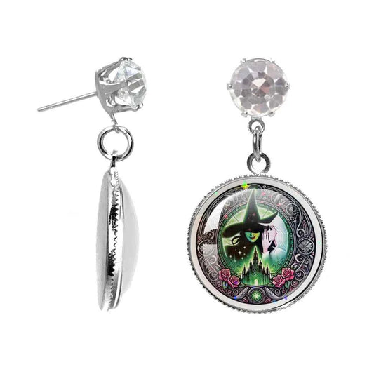 The Movie Wicked Elphaba&Linda Cosplay 20MM Glass Cabochon Earrings Jewelry Accessories Earring Jewelry Gift for Couple
