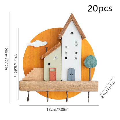 Fairytale Town Wooden Wall Hook Rack for Keys and Small Items Storage