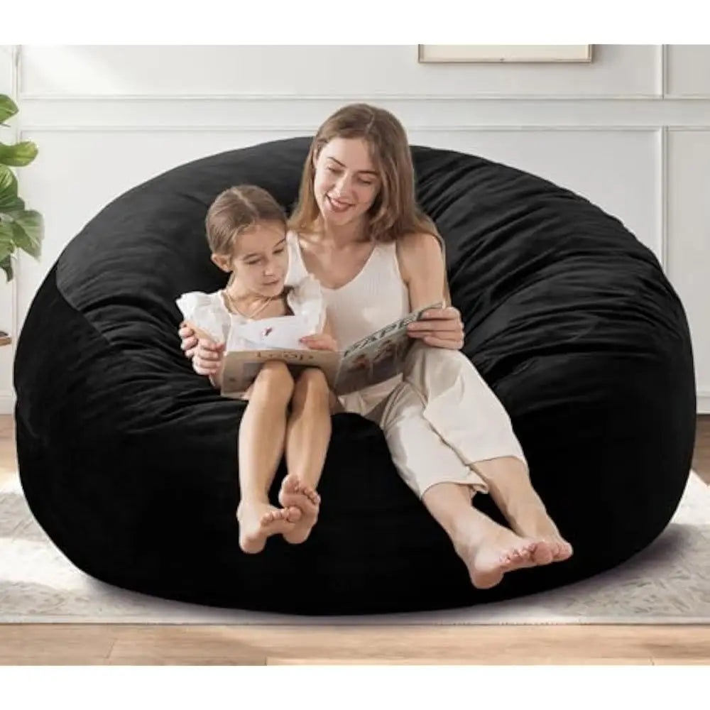5 Large Memory Foam Filled Bean Bag Chairs for W/Filling,Ultra Soft Dutch Velvet Cover,Round Fluffy Lazy Sofa for Living Room