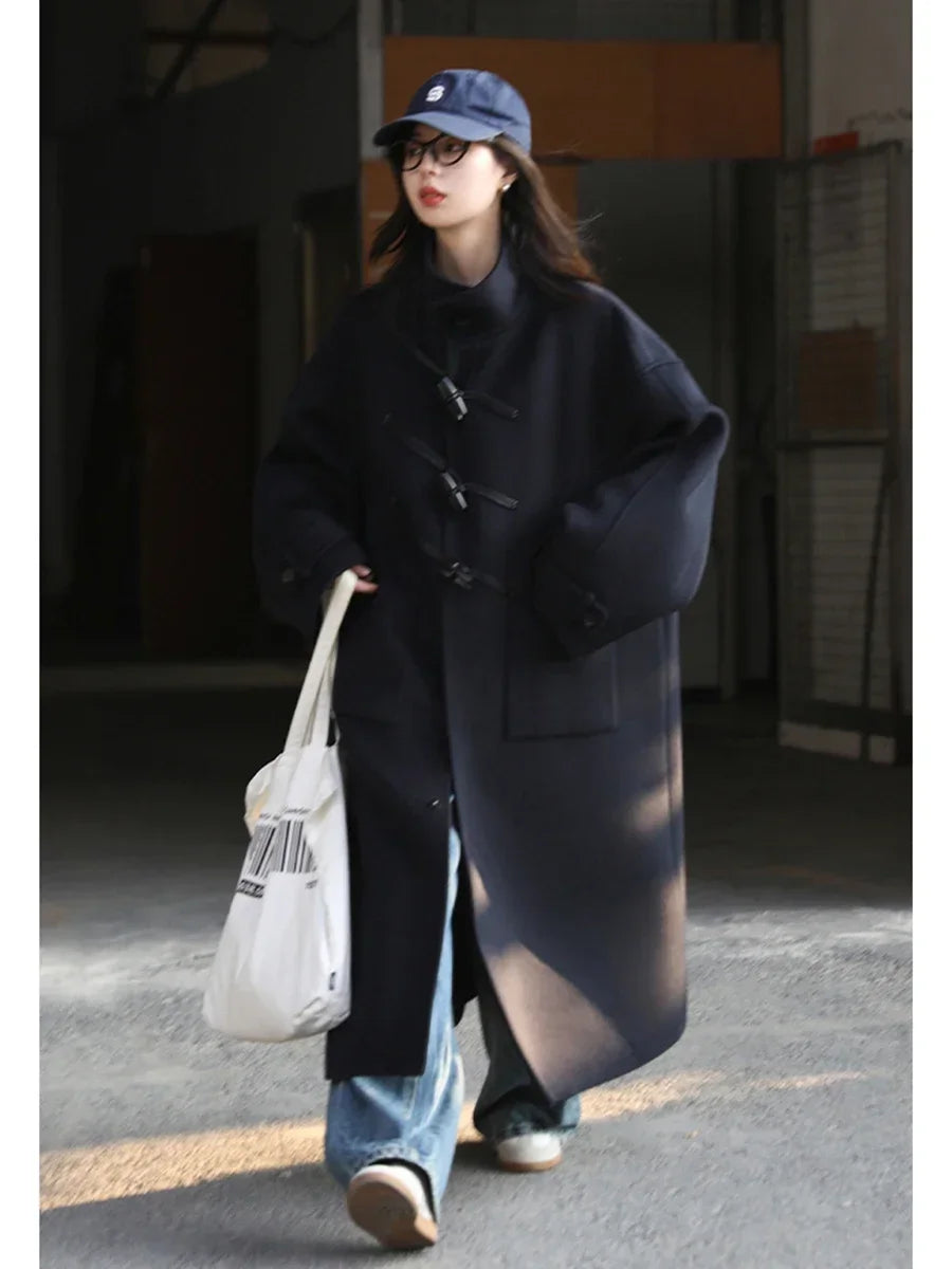 CHIC VEN Women Woolen Coats Fashion Retro Design Button Loose Long Overcoat Korean Female Clothing Autumn Winter New 2026