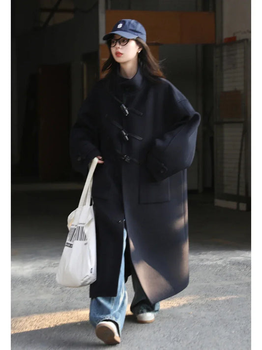CHIC VEN Women Woolen Coats Fashion Retro Design Button Loose Long Overcoat Korean Female Clothing Autumn Winter New 2026