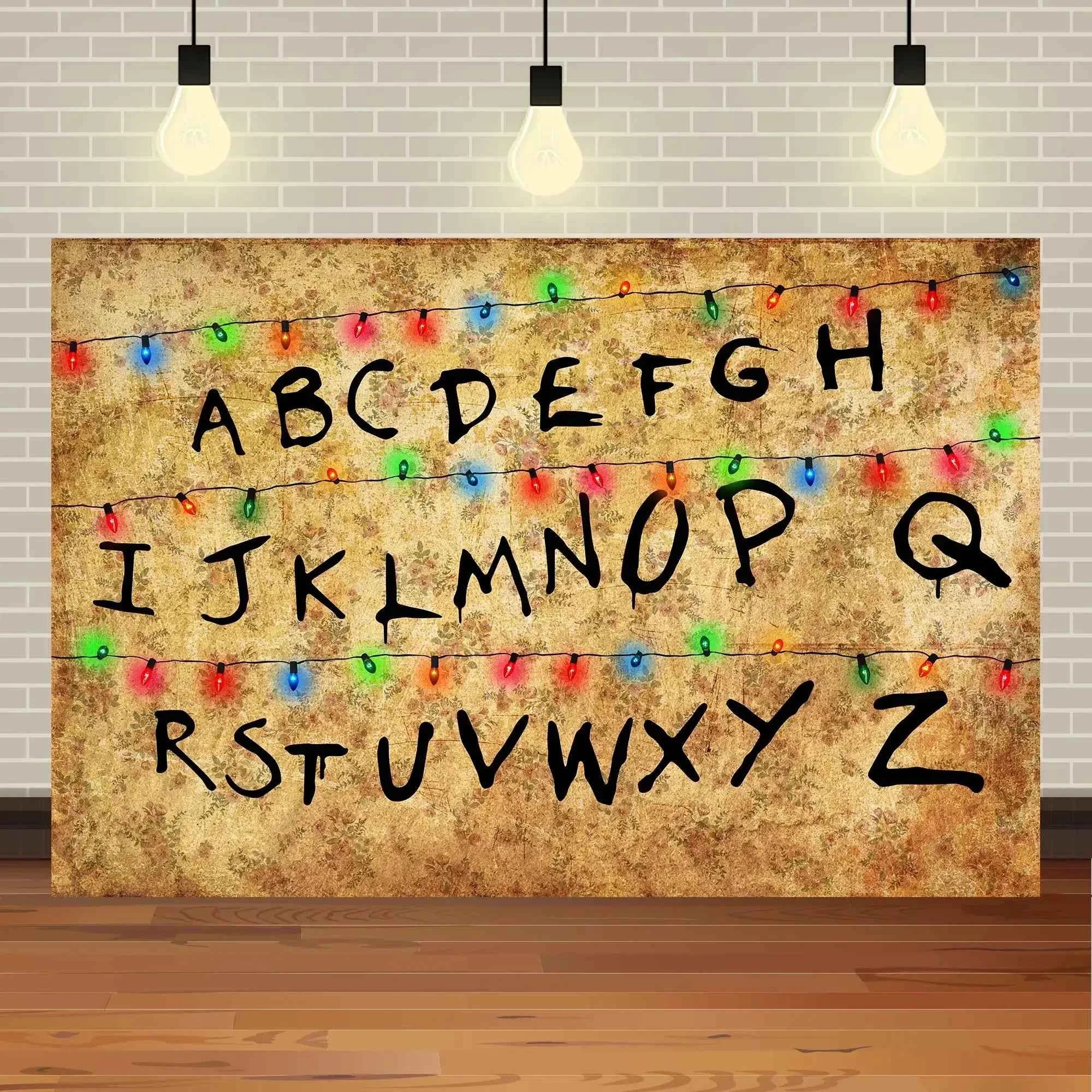 American TV Stranger Theme Background Lights Alphabet Episode Series Vinyl Banner Party Decoration Supplies Photo Prop Baby Gift