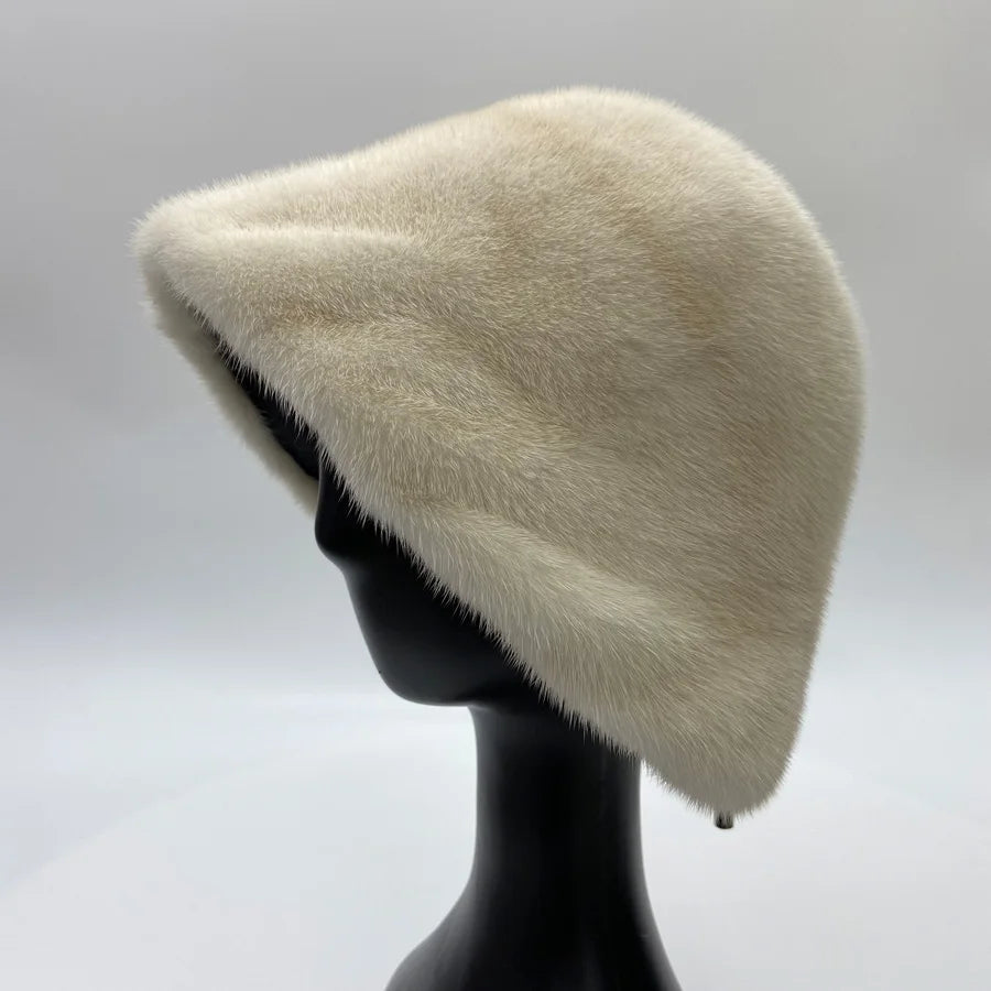 Women's Real Mink Fur Bucket Hat - Warm Winter Dome Cap