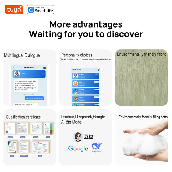 Cute Nunu-AI Plush Toy W/Smart Voice&LED Eyes,Interactive Companion ReadyRechargeable E-Pet open up fun life W/Tuya App-Khaki