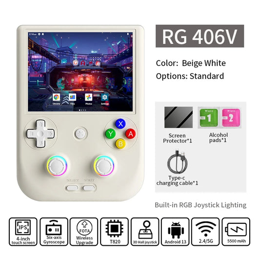 Anbernic RG 406V Retro Handheld Games Console 4"IPS Multi-touch WIFI RGB Ligh 3D Hall Joystick 5500mAh RG406V Video Games Player