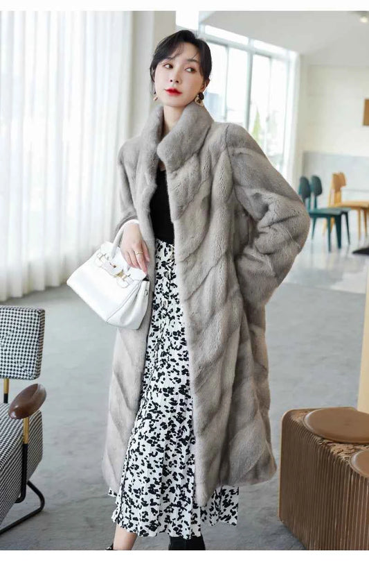 HDHOHR 2025 100% Real Mink Fur Coat Women Long High Quality Natural Mink Fur Jackets Winter Thick Warm Luxury Female Fur Parkers