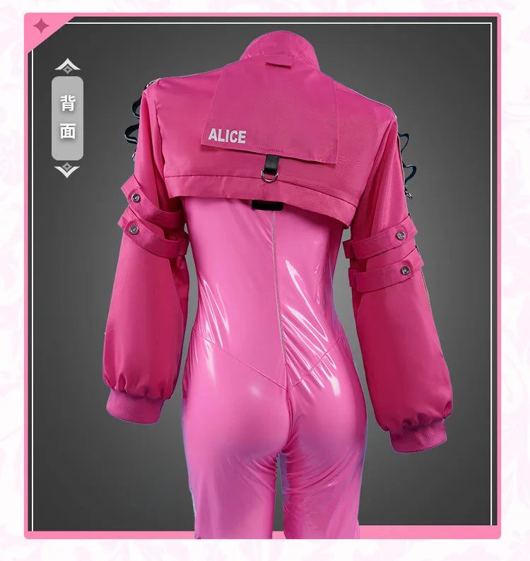 Women’s Nikki Alice Cosplay Costume Bodysuit with Ear Gloves Wig Cosplay Latex Cat suit Jumpsuit Jacket Suit SS69