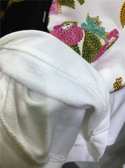 Oversized rhinestone diamond high-waisted black adjustable waist wide leg slacks Women's shorts SS69