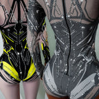 Women's Green Rhinestone Bodysuit High Elasticity Dance Outfit