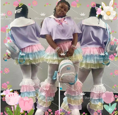 Mikumn Harajuku Sweet Lace Shorts Skirts Y2k Japanese Lolita Kawaii JK Ruffles Bloomers Women Elastic Waist Safety Short Pants SS69