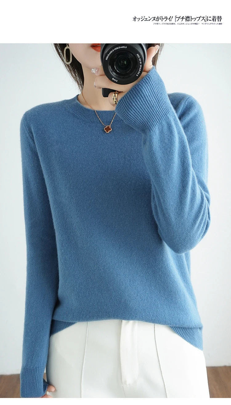 Autumn And Winter Cashmere Sweater Women's Crew Neck Pullover Casual Knitted Top Women's Short Undercoat Fashion 18 Colors SS69