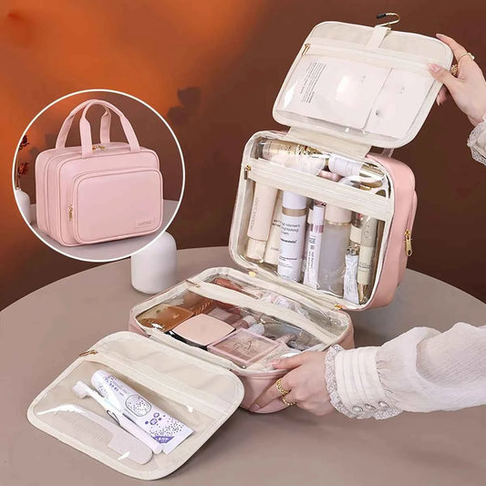New PU Leather Hanging Cosmetic Bag For Women Portable Storage Makeup Organizer Large Capacity Travel Toiletry Storage Bags