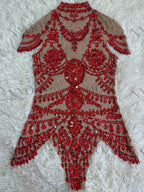 Sparkly Rhinestones Bodysuit Women Sexy Mesh Transparent Party Leotard Performance Dance Costume Singer Dancer Show Stage Wear