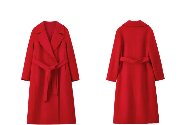 SENTUBILA Women's 100% Wool Long Wrap Coat with Belted Waist