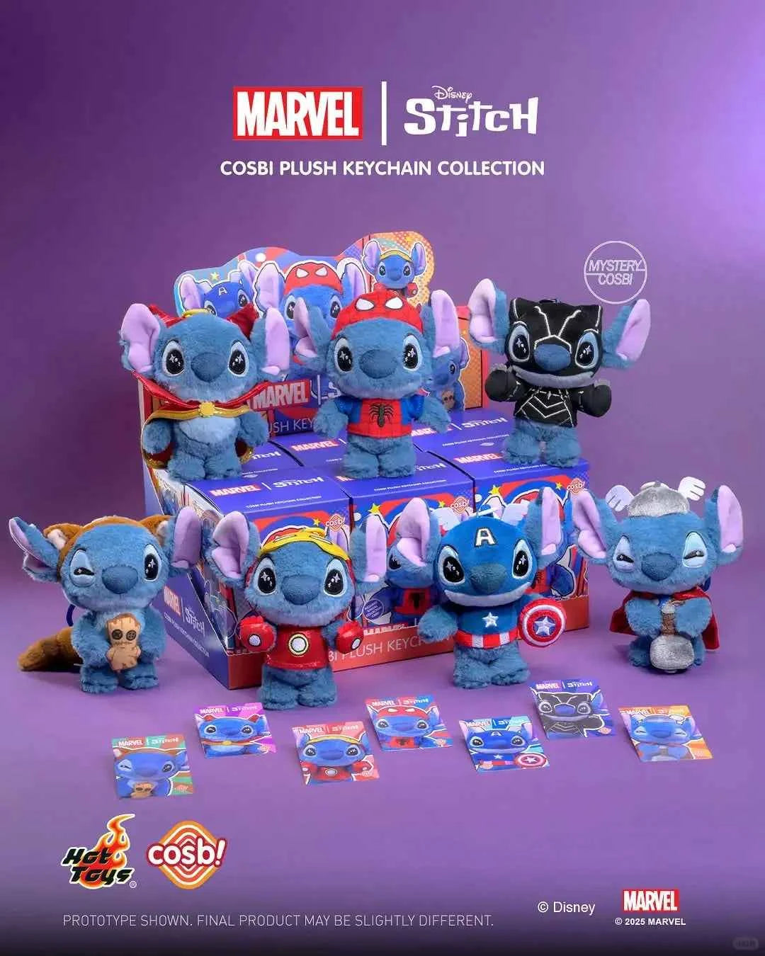 Hottoys Cosbaby Stitch Marvel Blind Box - Captain America & Spider-Man Crossver Anime Figure Christmas Surprise Gift Collection