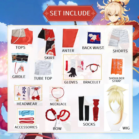 Genshin Impact Yoimiya Cosplay Costume Adult Carnival Uniform Wig Anime Halloween Party Costumes Masquerade Women Game - SS69