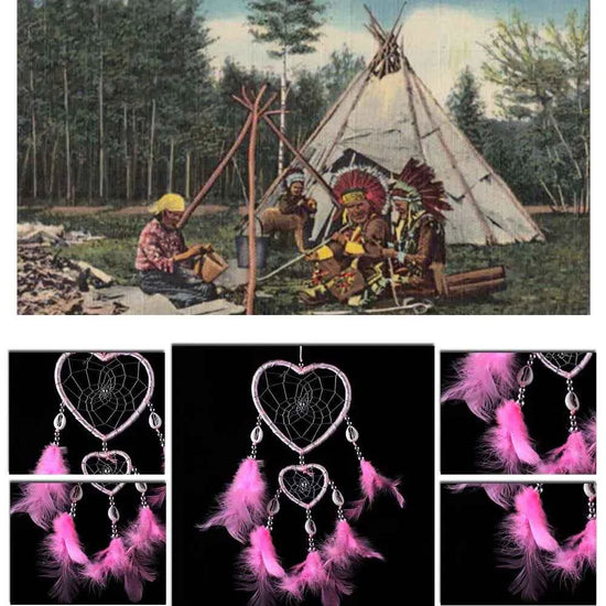 Indian Pink Purple Feather Dreamcatcher Love Wall Hanging Room Decor Handmade Aesthetic Retro Dream Catcher Wind Chime Ornament