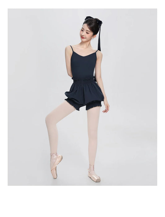 Women's High Waist Flower Bud Dance Short Pants Nylon Bloomers Dance Shorts Black White Adult Ballet Shorts Safety Pants
